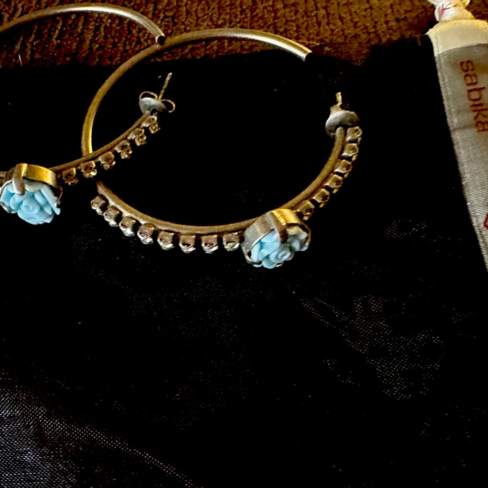 SABIKA hoops. Brand new clear stone with blue flower RARE💙